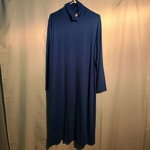 Women’s Blue Long Sleeve Turtleneck Maxi Dress – Soft Stretch Knit Casual Dress